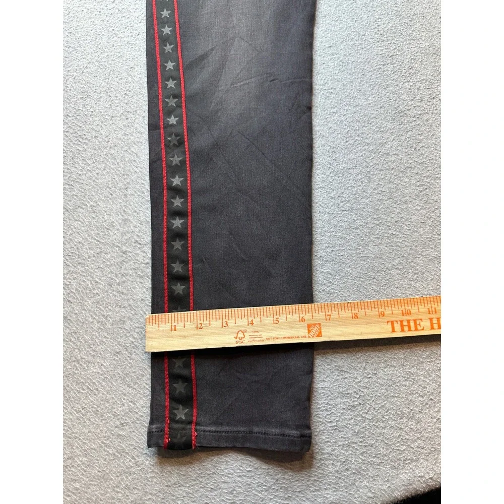 Forever 21 Jeans Mens 34x33 Black Denim Red Star Stripes Button Fly Pants